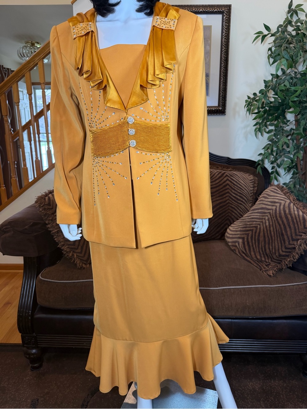 Ms. Divine Golden Mustard Two-Piece Skirt Set.